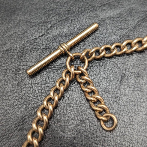 British Antique Rolled Gold Double Albert Chain 46g No Fob